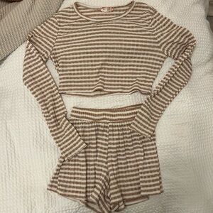Altered State Striped Brown and White Loungewear Pajama Set